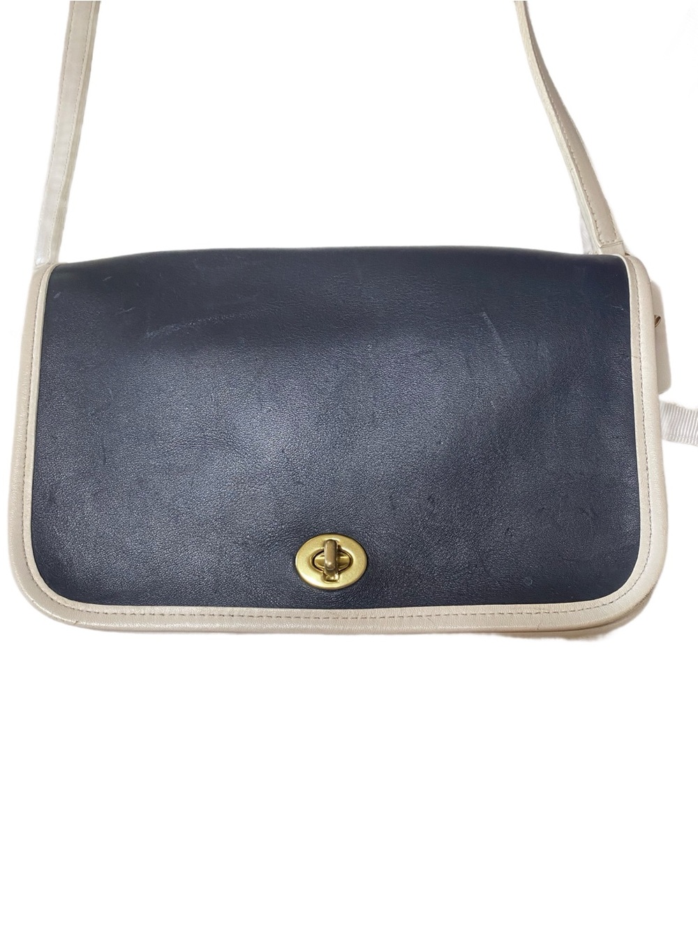 Vintage Coach Spectator Pocket Purse Navy Blue Parchment White #9668 Rare